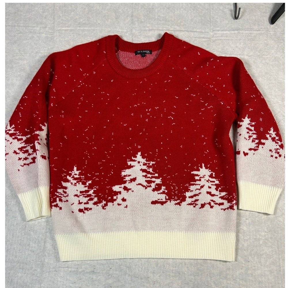 Tint & Shadow Womens Red Christmas Tree‎ Snow Fair Isle Sweater 1X